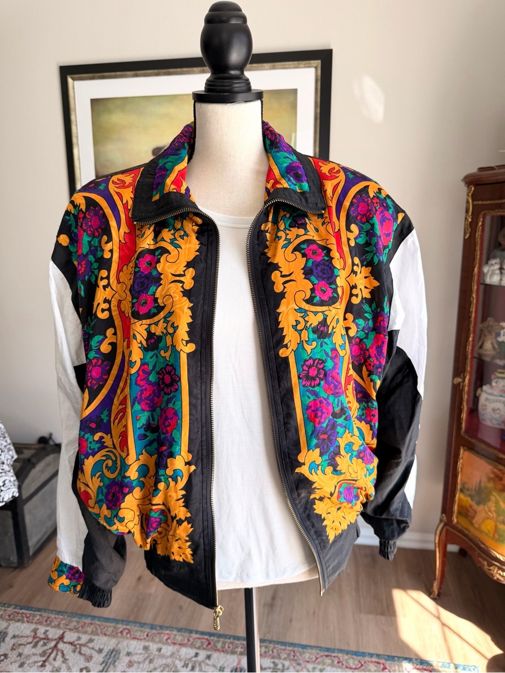 Vintage East West Baroque Floral Nylon Windbreaker Jacket Small